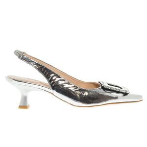 SLINGBACK ΓΟΒΕΣ 2602 SILVER ΔΕΡΜΑ